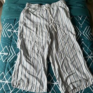 Ann Taylor Loft Lightweight White and Blue Striped Casual Pants